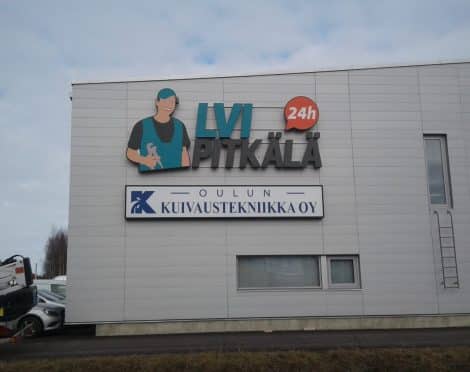 LVI Pitkälä muotokotelo valomainos Oulussa